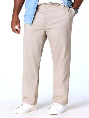 HARBOR BAY Flat-Front Twill Pants. Plus Size 54 x 30